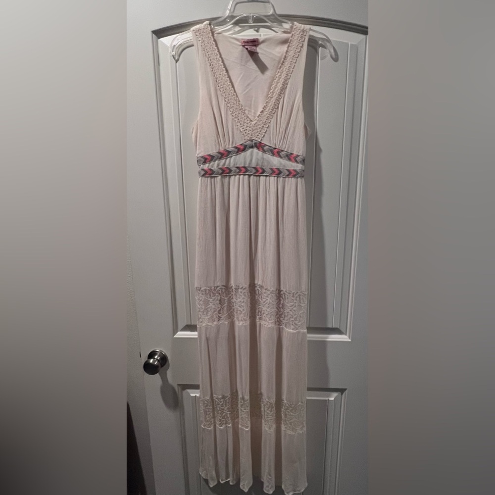 Flying Tomato Cream Maxi Dress with Pink and Blue Details